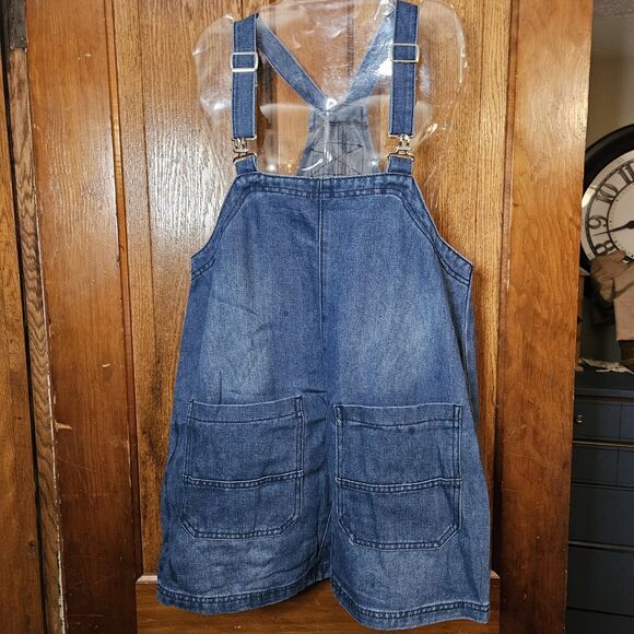 Womens M Casual Denim Overalls Dress Adjustable Strap Summer Mini Jean New - Picture 12 of 12
